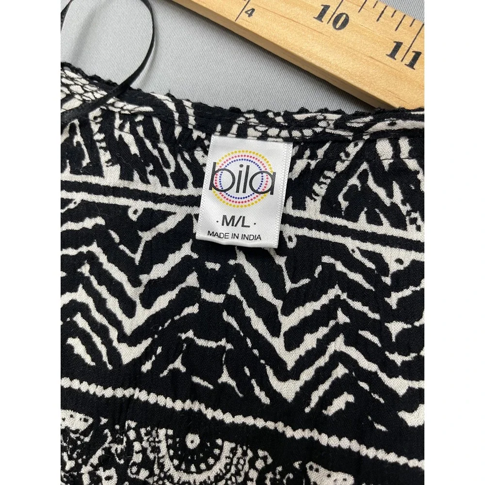 Bila Women Black White Paisley Geometric Open Front Kimono Cardigan‎ SX697 ML